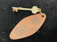 Vintage Mayer Hotel Peoria IL Room 319 Fiber Fob & Skeleton Key WW Wilcox 1940s picture