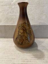 Antique  Westmorland Brown Flashed White Glass Vase  Indian Chief picture