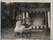 Vintage Postcard 1930s? RPPC Two Young Girls Seated Cottage Portrait picture