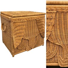 Vintage ELEPHANT WOVEN BASKET Wicker Storage MCM Hamper Rattan Hollywood Regency picture