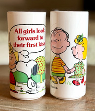 Vintage 1970s Peanuts Snoopy Charlie Brown Sally Bud Vases Determined Pair picture