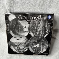 Gourmet by Fitz And Floyd Halloween Hollow Plates set 4 dessert MIB black white picture