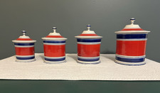 Vintage Mancioli Italian Pottery 4Piece Canister Set Red White Blue Made in Ital picture