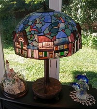 Gorgeous Stained Glass Landscape Lg Chalet Table Lamp with Bronze Finish Base picture