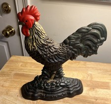 Vintage Cast Iron Rooster Doorstop 11” Hand Painted Hubley Style Farmhouse Heavy picture