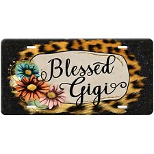 Blessed Gigi Grandmother Name License Plate-Leopard Print-Black Glitter-Flowers picture