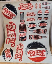 Vintage Pepsi Cola Unused Soda Machine Decal Sticker Sheet Lot 21 Retro Logos picture