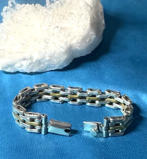 VINTAGE STERLING & BRASS  FINEST QUALITY UNISEX BRACELET - SIGNED TAXC0, MEXICO picture
