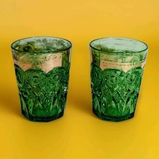 Antique EAPG Nearcut tumblers, Northwood Green Glass, #12, Semi-cut, pair, 1906 picture