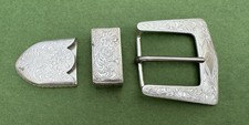 Vintage Edward Bohlin Engraved Sterling Silver 3 Pc Ranger 1.5” Fit Belt Buckle picture
