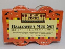 Set of 4 Debbie Mumm Vintage Sakura 1998 Halloween Coffee Mugs Cups picture