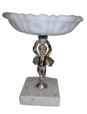 Vintage Cherub Soap Dish Milk Glass Marble Vanity Jewelry Dish Angel Italy 6.5
