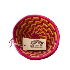 Small UGANDAN Raffia Woven Basket / Bowl in Red & Ochre with Original Tags picture