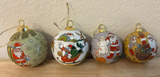 Set of 4 Vintage Cloisonné Enamel Metal Christmas Ornaments picture