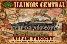 Illinois Central 2500 Steam Locomotive Train Poster 17x11 Unframed picture
