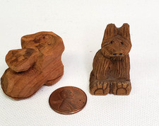 Lot Hand Carved Wooden Brown Bear & Shoe Figurine Miniature Sculpture Handmade picture