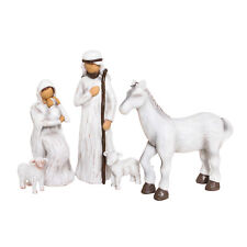 5-piece Large Christmas Nativity Set Indoor Figurines, Distressed White picture
