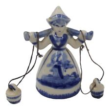 Vintage Hand Painted Delft Blue Holland Porcelain Windmill Milkmaid Figurine picture