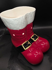 Scentsy Down The Chimney Santa Boots Ceramic Wax Warmer Red White Christmas picture