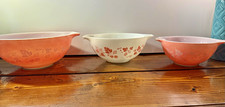 PYREX Gooseberry Pink/White 3pc Nesting Mixing Bowl Set 441 442 443 picture