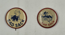 Lot of 2 Vintage Sad Sack Pinback Buttons Comic Character 1940s‑50s Humor picture