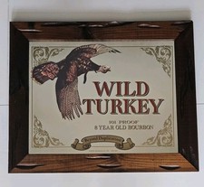 Vintage Wild Turkey Bourbon Whiskey Bar Mirror 101 Proof 8 Years Aged Wood Frame picture