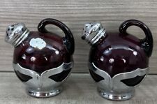 Vintage Farber Bros Salt Pepper Shakers Purple Glass Silver Tone 1924 New York picture