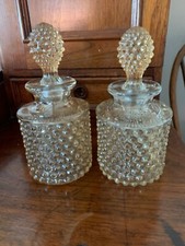Vintage Pair Duncan Miller Hobnail Amber Glass Perfume Bottles 1930's  picture