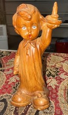 75-Vintage Fisk Tire Boy Figurine Faux Wood Figure Holding Candle Hong Kong picture
