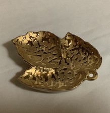 Vintage WEEPING-BRIGHT GOLD Handpainted LEAF TRINKET DISH Made in USA 4.5”x 5.5” picture