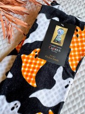 New Cynthia Rowley Curious Halloween Checkered Ghost Kitchen Hand Towel Set of 2 picture