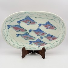 Vintage Toni & Kirby Maury Alaska Salmon Platter From 1998 Pink Teal & Blue 16” picture