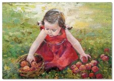 LITTLE GIRL walks in the field. Flowers KIDS ART Morozova Russia NEW Postcard picture