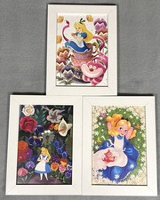 Disney WonderGround Alice in Wonderland Framed Art Dylan Bonner Set of 3 6”x8” picture