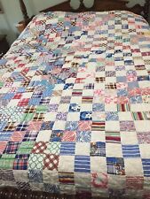 Quilt Vintage Checkerboard 69 X 82 in Lge Machine Stitched Multicolor 40’s-50’s picture