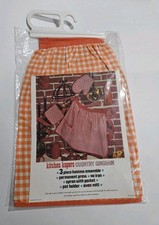 Vtg Kitchen Kapers Hostess Set Gingham Orange & White Apron & Potholder Set New picture