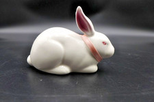 VTG 1985 Schmid Gordon Fraser White Porcelain Rabbit Figurine Pink Ribbon  picture