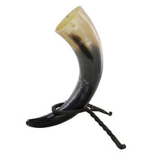 Medieval Viking Norse Liquid Courage Ale Mead Drinking Horn with Iron Rack picture