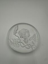 Vandermark Merrit Etched Morning Glory Paperweight Signed 1980s 3.25 Round picture