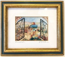 JERUSALEM Art Litho Judaism Israel Jewish Signed Framed Beautiful Hebrew Judaica picture