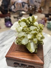 Druzy Epidote on quartz crystals cluster from Hakkari Turkey with stand picture