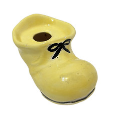 Vintage Hand Painted Ceramic Yellow Boot Shoe Small Bud Vase 4 x 1.75 x 2.5