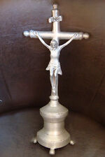 ANTIQUE BEAUTIFULLY DETAILED HAND MADE RARE TIN MARKED CRUCIFIX  picture