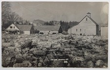 Vintage Sharon VT Ice Jam Disaster RPPC Postcard Deering Machinery Barn Cyko picture