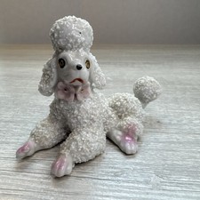 Vintage White Porcelain French Poodle Spaghetti Figurine W/Pink Flowers Japan 3