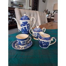 Vintage Blue Willow Tea for One Set Teapot Creamer Sugar Cup Saucer Japan picture
