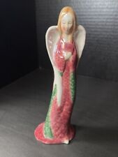 Ganz Angel Figurine Ceramic 2004 Pink Glazed 7” Tall Pencil Shaped Statuette picture