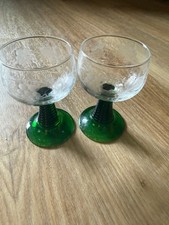 Vintage German Roemer Wine Glasses Green Beehive Stem Set Of 2 picture