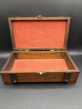 VTG Wooden Trinket Treasure Box 10 X 6 Inches Peach Liner Castlecore Grandpacore picture