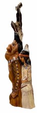 Native American Chief And Wife Statue, Hand Painted  Wood Artist Signed 21.5” picture